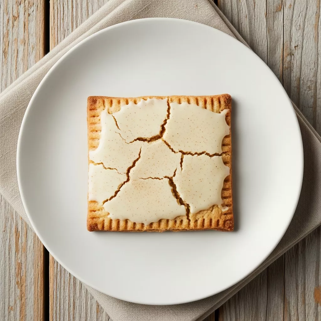Macro top-down shot of glazed brown sugar pop tart cookies on a white plate