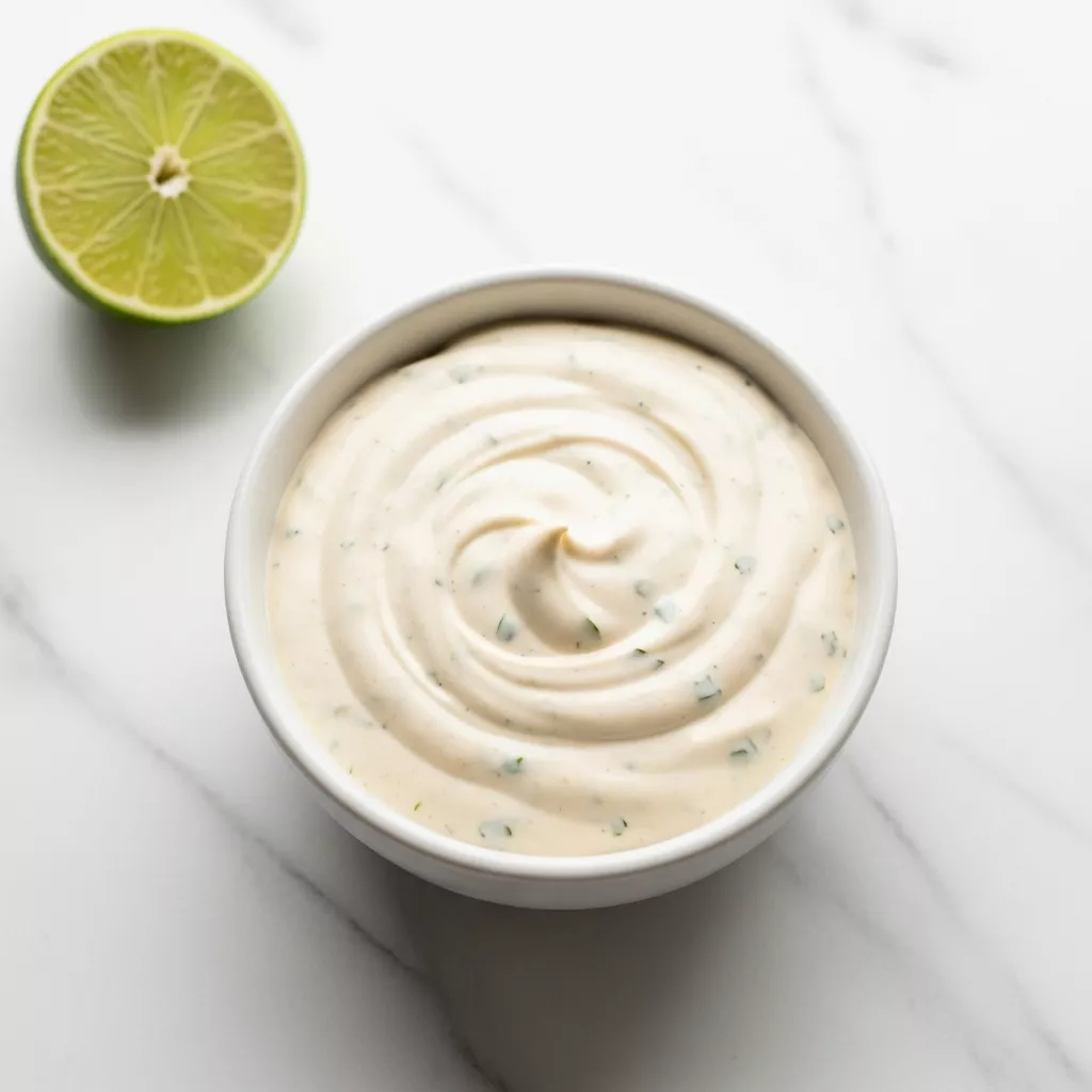 Close-up of creamy cilantro jalapeño lime sauce in a bowl
