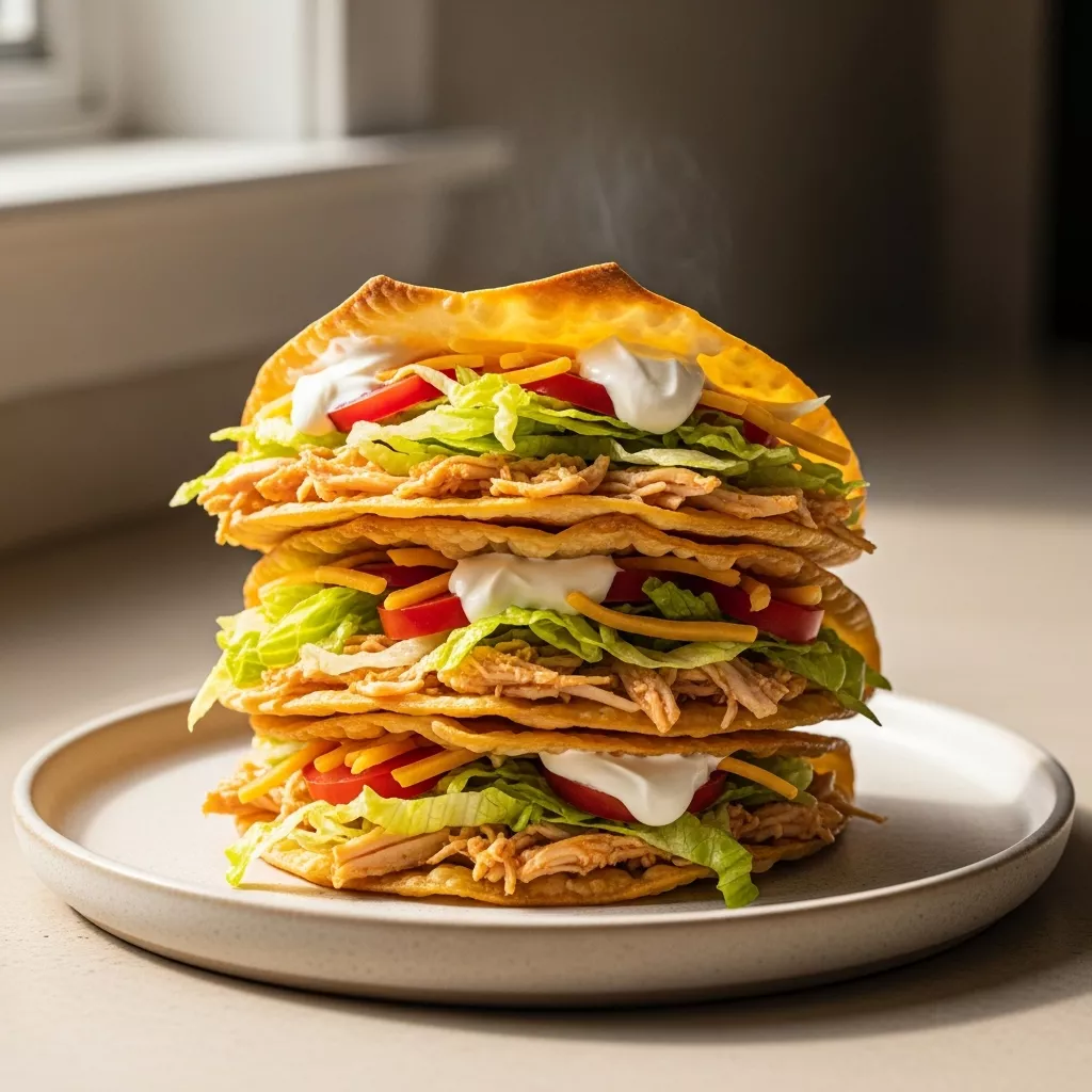 Close-up of delicious crispy chicken wonton tacos