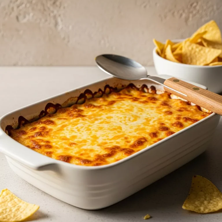 Side view of Cheesy Texas Trash Dip ready to be served
