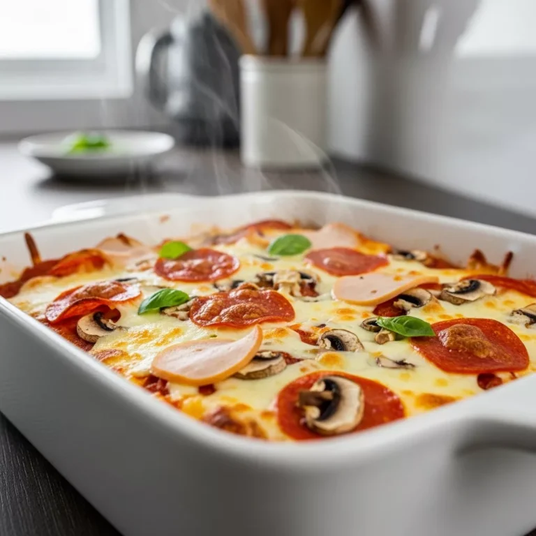 Low carb pizza casserole in baking dish