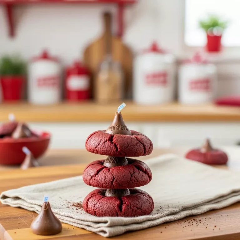 Stack of red velvet blossoms cookies