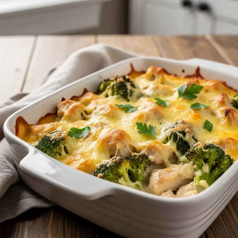 Keto Chicken Alfredo Broccoli Bake side view