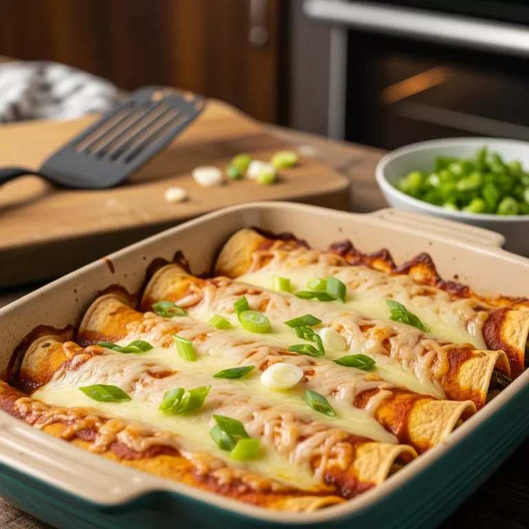 Cheesy jalapeño popper enchiladas in a baking dish