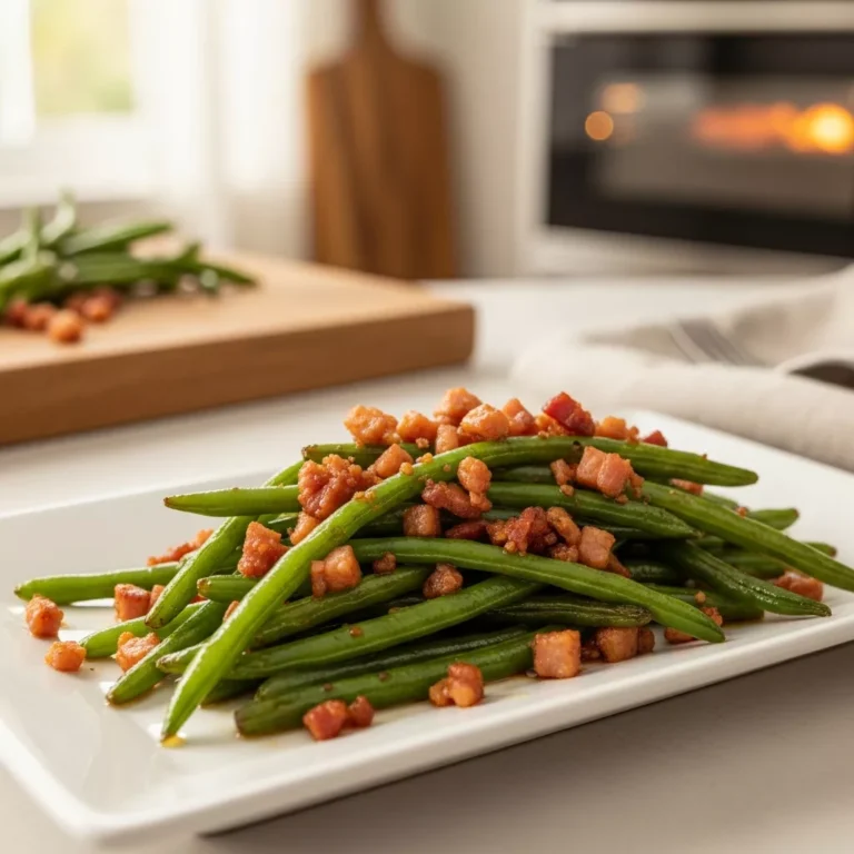 Crack green beans served on a plate