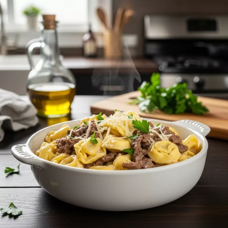 cheesesteak tortellini recipe Creamy Cheesesteak Tortellini in a bowl